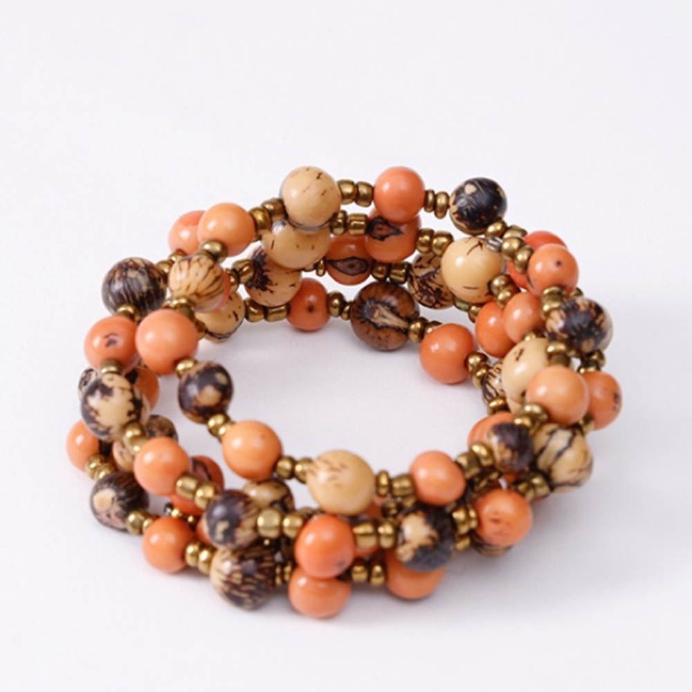 Artisan Tagua Nut Wrap Bracelet Handmade in Ecuador | Coral and Brown